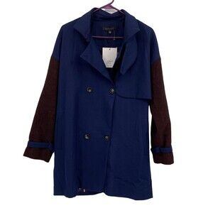 Dance & Marvel Womens Navy Blue Long Sleeve Notch Lapel Trench Coat Size Small